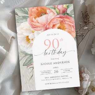 Elegant Persikofärgad Blommigt Feminin 90:e födels Inbjudningar