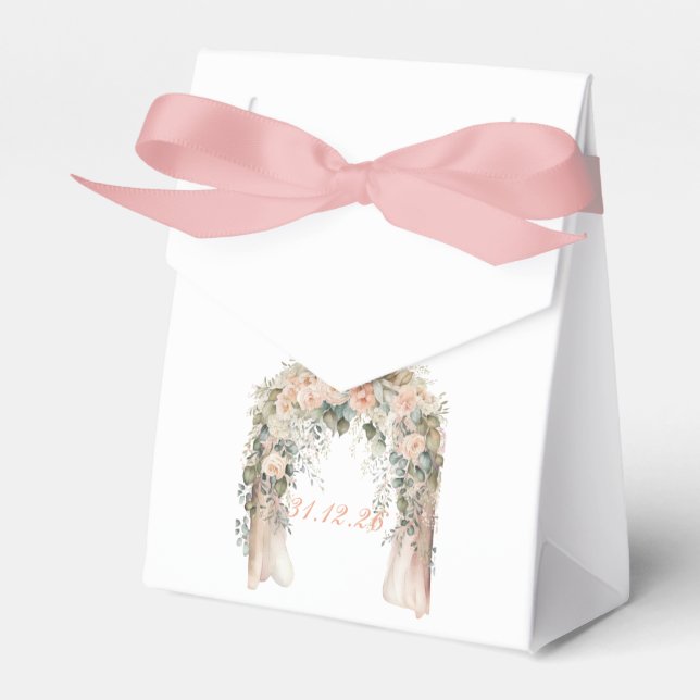 Elegant persikofärgad blomsterbröllopspresentlåda presentaskar (Framsidan Sidan)