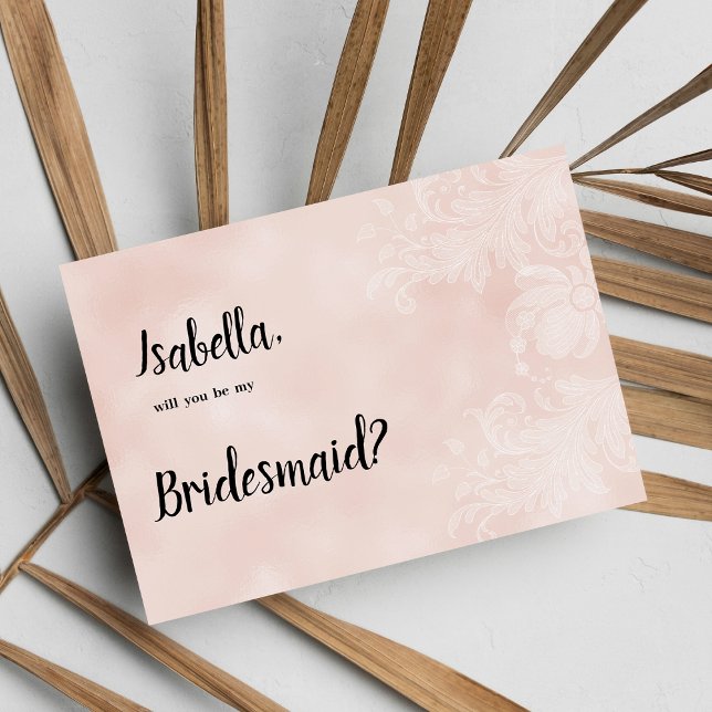 Elegant persikofärgad vit blomster spetsram brudtj inbjudningar (Elegant peach white flower lace frame Bridesmaid)