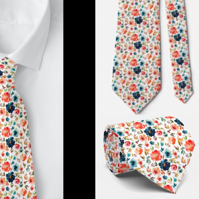 Elegant persikorosa blå akvarellrosor halsduk slips (Skapare uppladdad)