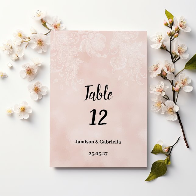 Elegant persikovit blomma Bordsnumren snöre Inbjudningar (Elegant peach white flower lace Table Numbers)