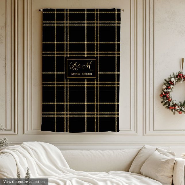 Elegant Personalized Black Gold Tartan Blanket Fleecefilt (Elegant Personalized Black Gold Tartan Blanket)