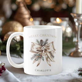 Elegant Personalized Christmas Bow Mug Kaffemugg