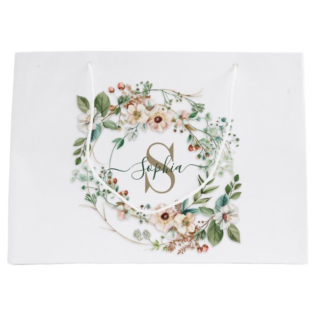 Elegant Personalized Floral Monogram Name Gift Bag (Framsidan)