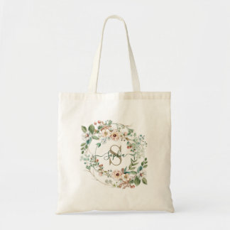 Elegant Personalized Floral Monogram Name Tote Tygkasse