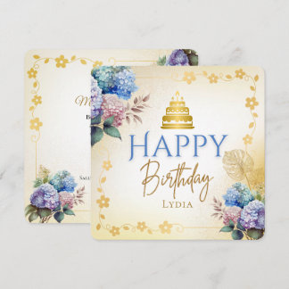 Elegant Personalized Hydrangea Flat Birthday Kort