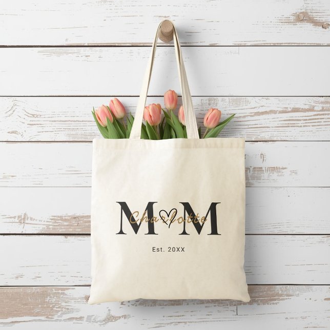 Elegant Personalized Mom Name Est Year Tote Bag Tygkasse (Skapare uppladdad)