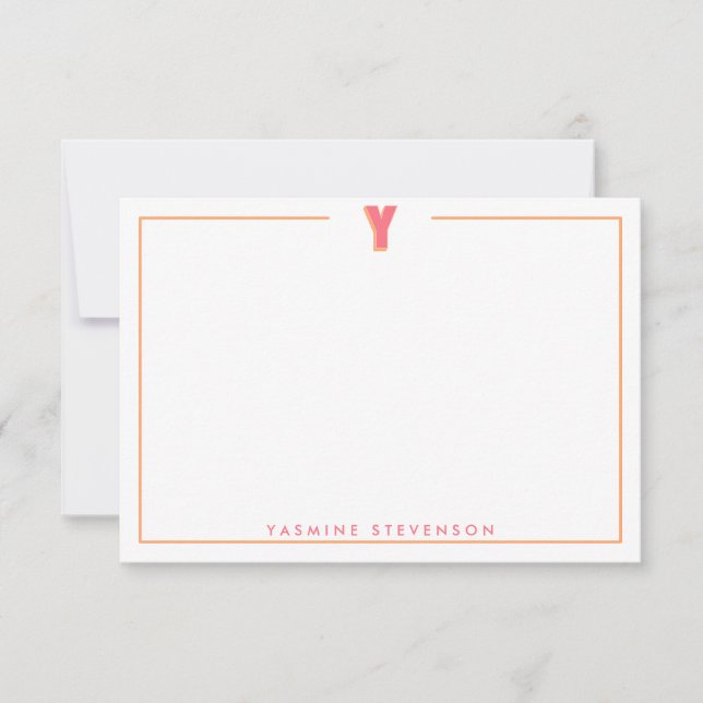 Elegant Personalized Monogram 3D Letter Y Initial  Anteckningskort (Framsida)