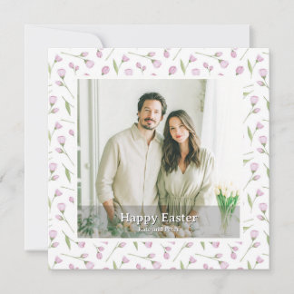 Elegant Personalized Photo Floral Happy Easter Julkort