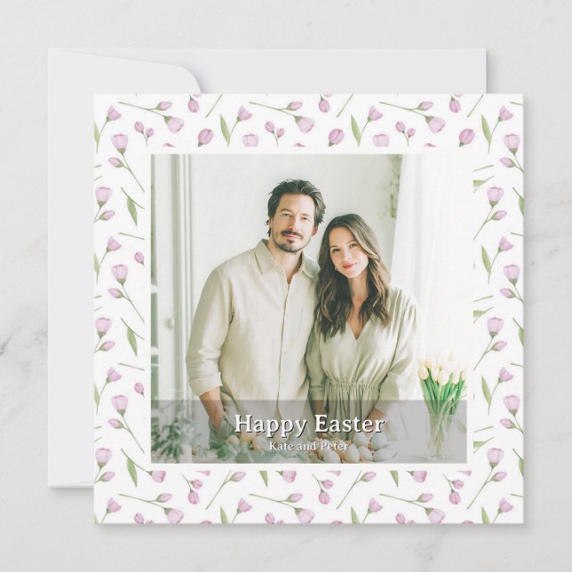 Elegant Personalized Photo Floral Happy Easter Julkort (Framsida)