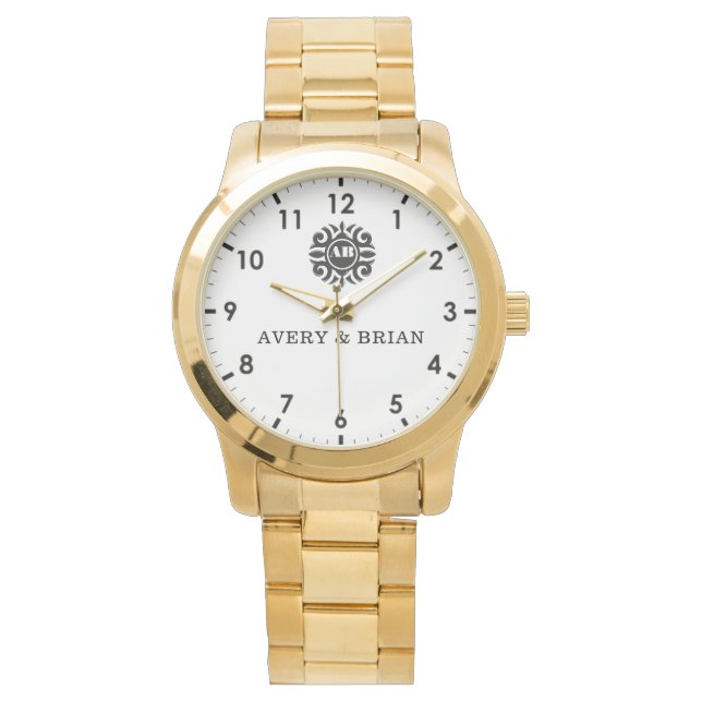 Elegant Personalized White & Black Monogram custom Armbandsur (Framsida)