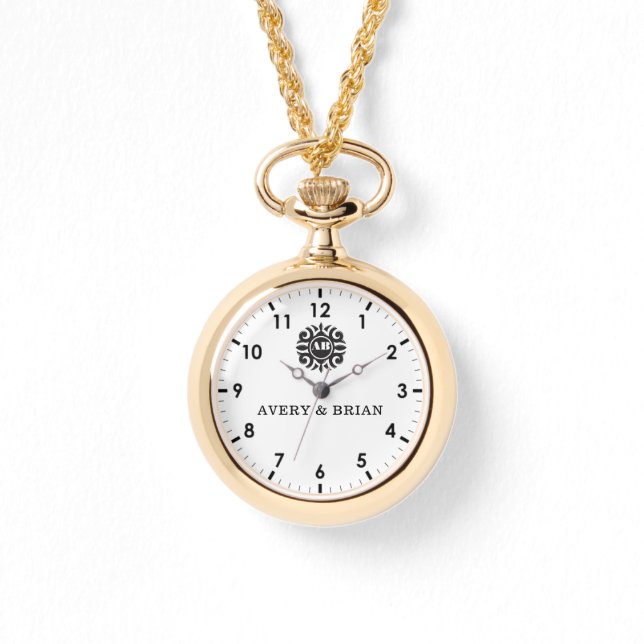 Elegant Personalized White & Black Monogram custom Armbandsur (Framsida)