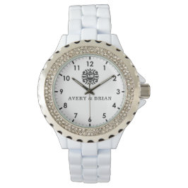 Elegant Personalized White & Black Monogram custom Armbandsur