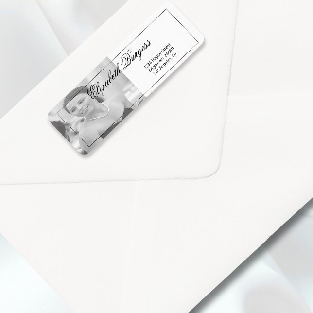 Elegant Personfoto Black White Adress Returadress Etikett (Skapare uppladdad)