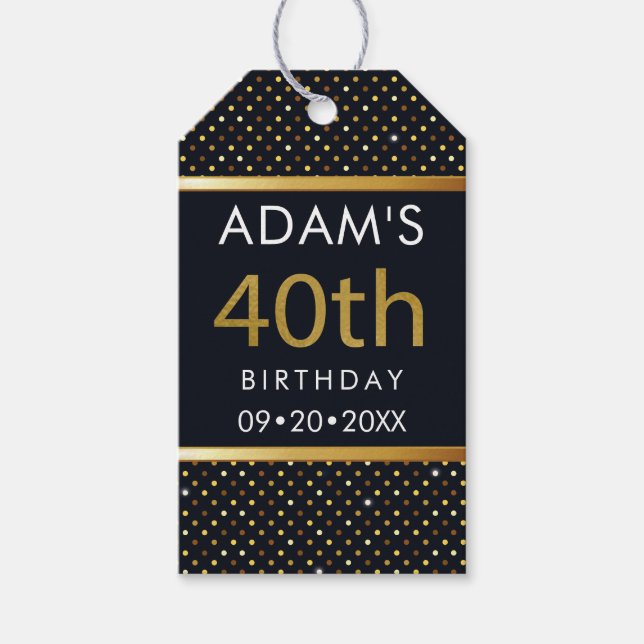 Elegant Personlig 40:e födelsedagen Guld och svart Presentetikett (Framsidan)