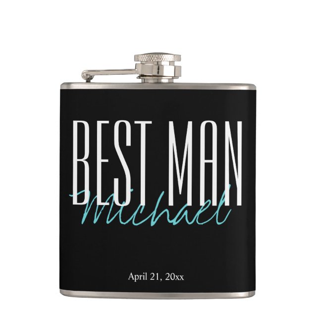 Elegant Personlig Best Man Black Flask Fickplunta (Framsidan)