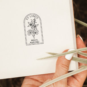 Elegant Personlig Blomma Ex Libris Stämpel