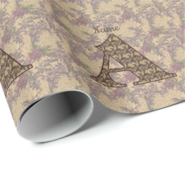 Elegant Personlig Blommig Monogram Initial A Presentpapper (Rullad Hörn)
