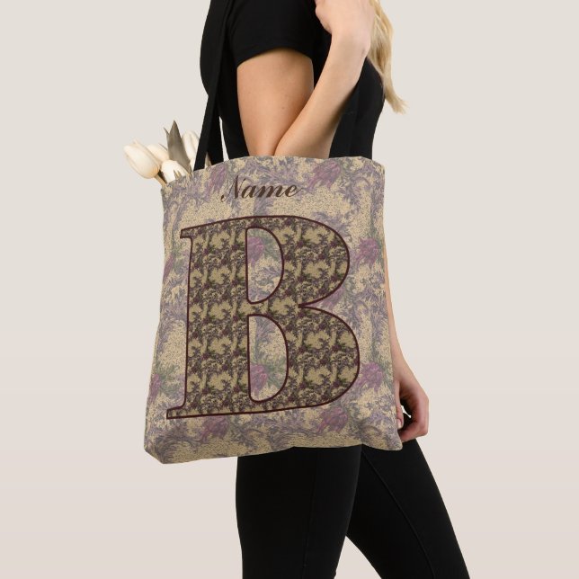 Elegant Personlig Blommig Monogram Initial B Tygkasse (Närbild)