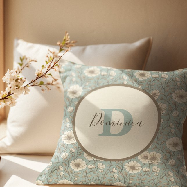 Elegant Personlig Blommigt Monogram Farmhouse Kudde (Skapare uppladdad)