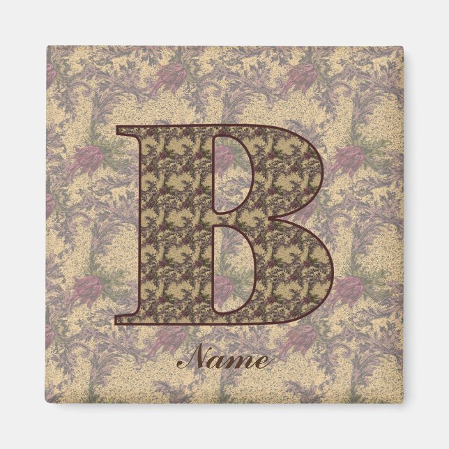 Elegant personlig blommönstrad initial B Magnet (Framsidan)