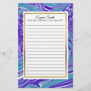 Elegant Personlig Blue Teal and Guld Stationery Brevpapper