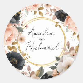 Elegant personlig bröllopsdekal med blommotiv runt klistermärke