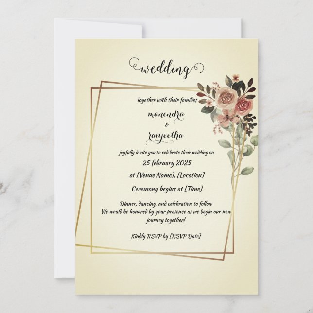 Elegant Personlig Bröllopsinbjudan Kort Med Foto (Baksida)