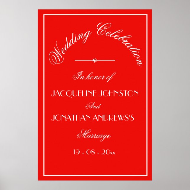 Elegant Personlig Chic Red Bröllop Välkomstskylt Poster (Framsidan)