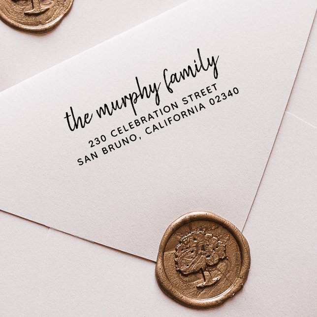 Elegant Personlig Family Namn & Returadress Självfärgande Stämpel (Rubber Stamp Mock-up)