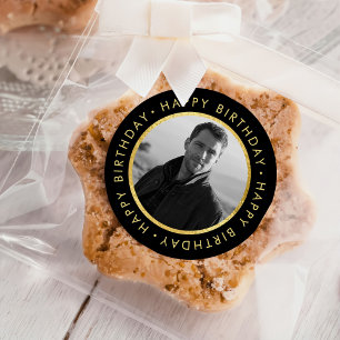 Elegant Personlig födelsedag Guld och svart Runt Klistermärke