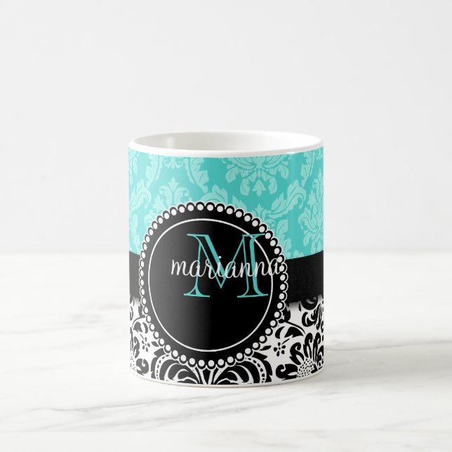Elegant personlig för Aquasvartdamast Kaffemugg (Center)