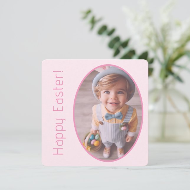Elegant Personlig Foto Ljusare rosa Glad påsk Julkort (Stående Fram)