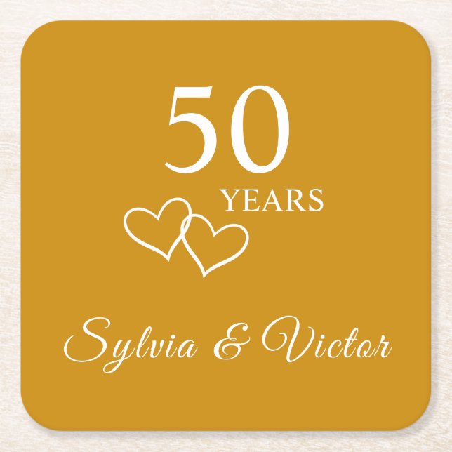 Elegant Personlig Golden 50-årsjubileum Party Underlägg Papper Kvadrat (Framsidan)