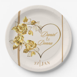 Elegant Personlig Golden Bröllop Papper Plate