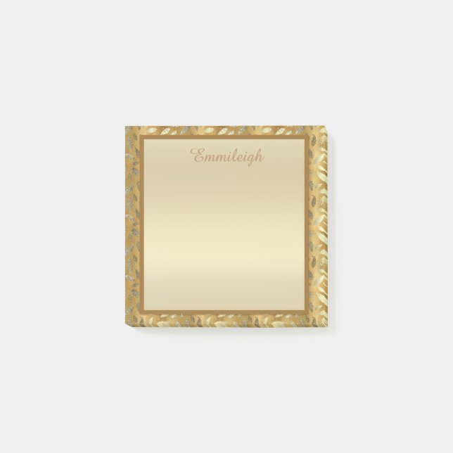 Elegant Personlig Guld Löv Post IT Notes Post-it Block (Framsida)