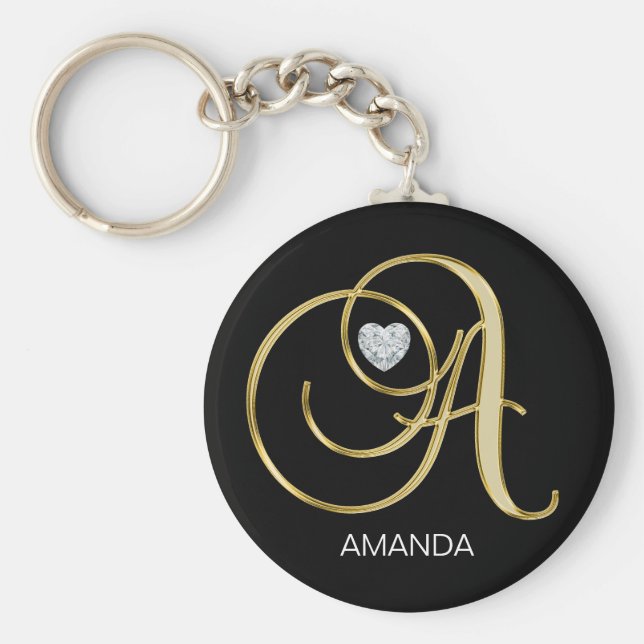 Elegant Personlig Guld Monogrammed Brev A Nyckelring (Framsidan)