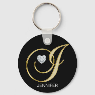 Elegant Personlig Guld Monogrammed Brev J Nyckelring