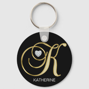 Elegant Personlig Guld Monogrammed Brev K Nyckelring
