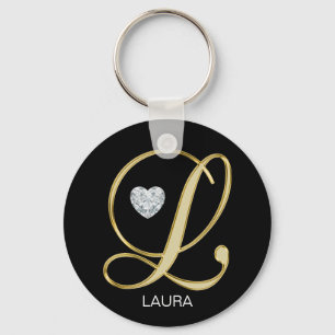 Elegant Personlig Guld Monogrammed Brev L Nyckelring