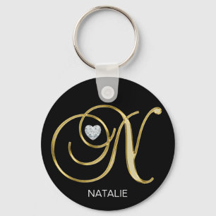 Elegant Personlig Guld Monogrammed Brev N Nyckelring