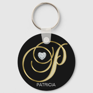 Elegant Personlig Guld Monogrammed Brev P Nyckelring