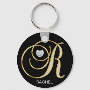 Elegant Personlig Guld Monogrammed Brev R Nyckelring