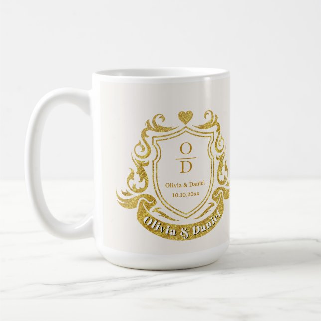 Elegant Personlig Guld Vapen Bröllop Kaffemugg (Vänster)