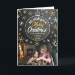 Elegant Personlig Jul Bauble Anpassningsbar Photo Helgkort<br><div class="desc">Julfotkort i elegant med svart och guld-bauble och snöflingor.</div>