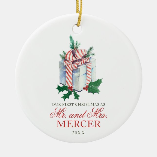 Elegant Personlig Jul Nygifta Julgransprydnad Keramik (Framsidan)