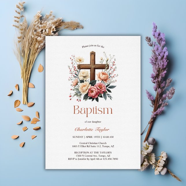 Elegant Personlig Katolsk Flicka-baptism Inbjudningar (Elegant Personalized Catholic Baby Girl Baptism Invitation)