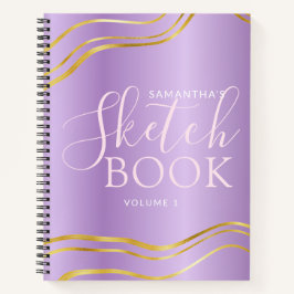Elegant Personlig Lila Guld Girly Sketchbook