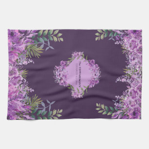 Elegant Personlig Lila och Aubergine Blommig Kökshandduk