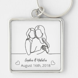 Elegant Personlig Line Art för lesbiskens årsdag Fyrkantig Silverfärgad Nyckelring